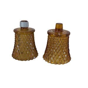 Homco Diamond-Cut Amber Glass Votive Shades Home Interiors Pair Vintage 4 Inches